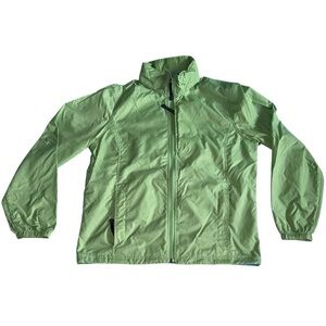 Womens LL Bean 100% Nylon Green Hidden Hoodie Windbreaker w/ Zip Pockets Size M